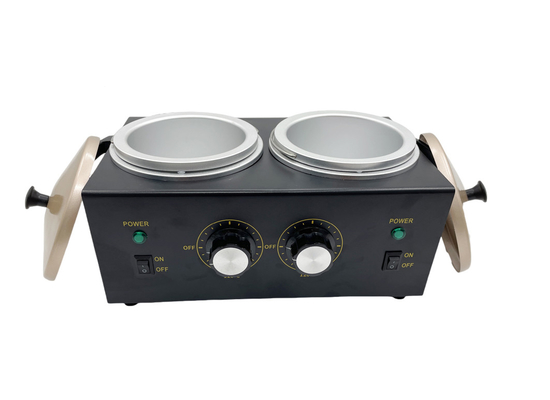 Calentador de cera negro de 500cc *2 calentador de cera de metal Calentador de cera de doble recipiente para salón de belleza 2LB doble 500ml para nosotros 300w 2lb proveedor