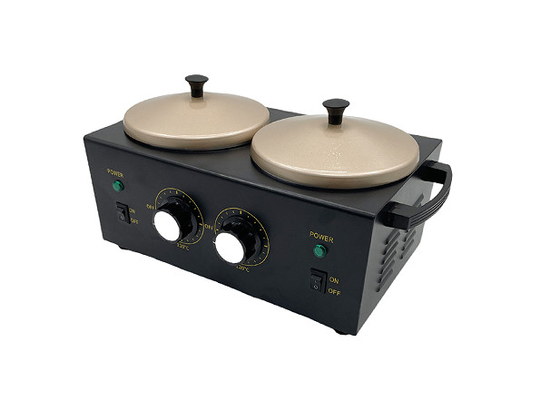 Calentador de cera negro de 500cc *2 calentador de cera de metal Calentador de cera de doble recipiente para salón de belleza 2LB doble 500ml para nosotros 300w 2lb proveedor