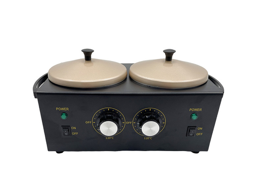 Calentador de cera negro de 500cc *2 calentador de cera de metal Calentador de cera de doble recipiente para salón de belleza 2LB doble 500ml para nosotros 300w 2lb proveedor