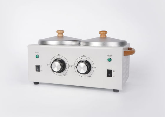 Calentador de cera de doble olla 500cc * 2 calentador de cera de metal para salón de belleza 2LB doble 500ml para nosotros 300w 500cc * 2 mango de madera proveedor