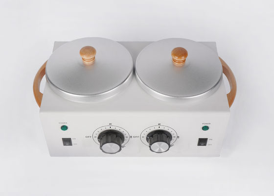 Mango de madera 500cc * 2 calentador de cera de metal Calentador de cera de doble olla para salón de belleza 2LB doble 500ml para nosotros 300w 500cc * 2 proveedor